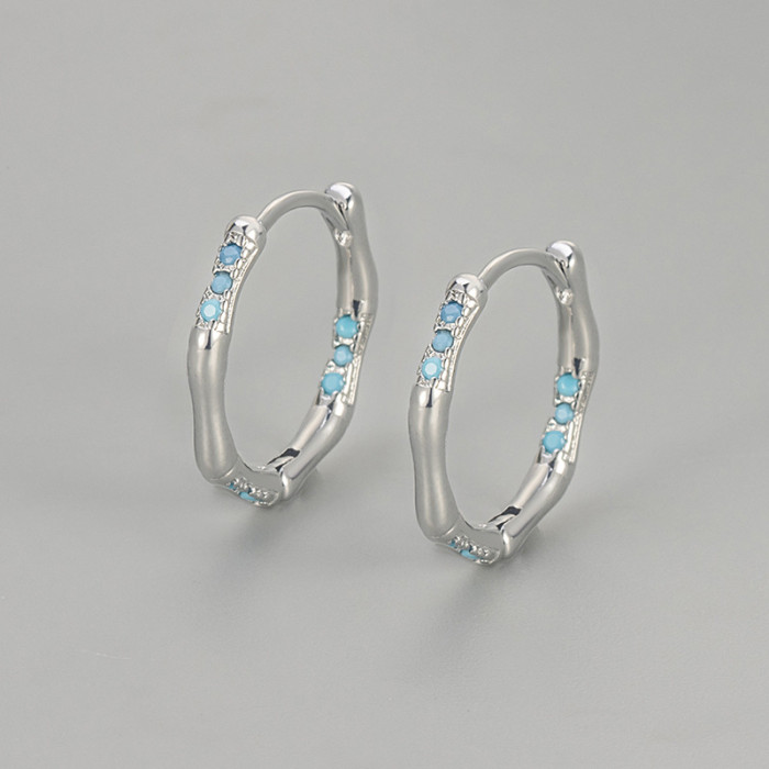 Style Electroplated Imitation Gold Earrings for Women, Unique Design with Blue Zirconia Hoops, Simple and Versatile E...