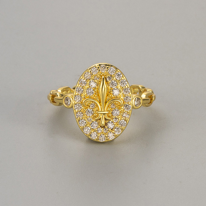 Vintage-style Oval Fully Stone-Set Iris Flower Ring for Women, Exquisite and Luxurious, Unique and Niche Index Finger Ring