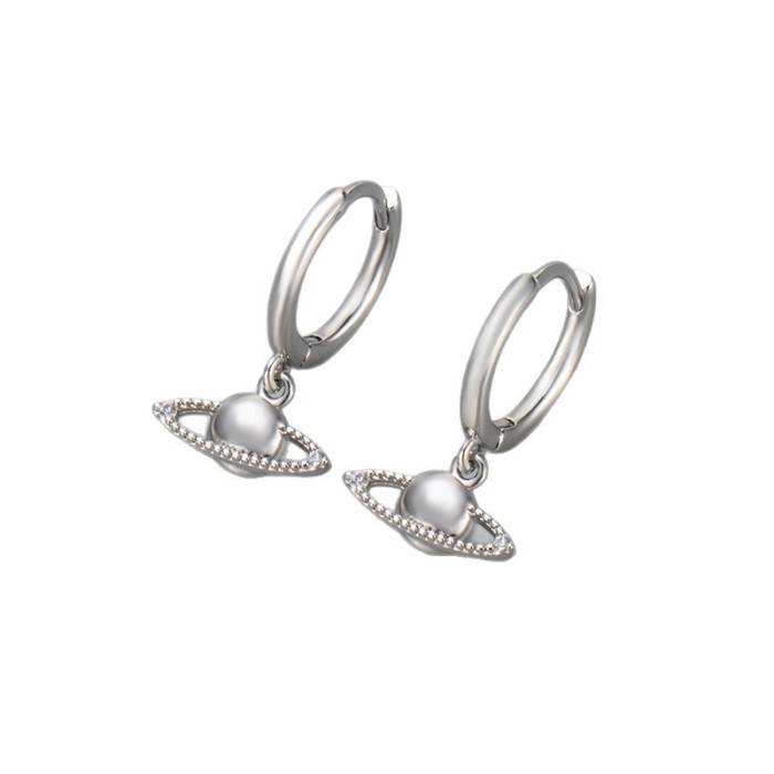 Saturn Pendant Earrings for Women, Niche Design Planet Earrings, Light Luxury Stone-Studded Hoops, High-end Versati...