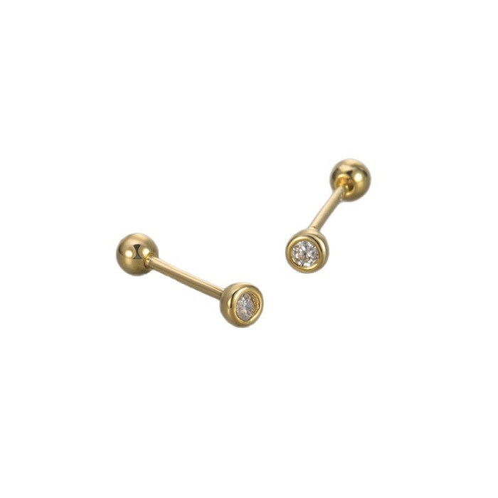 New Round Stone-Studded Earrings for Women, Screw-on Clasp, Dual-use Ear Bone Studs, No Need to Remove When Sleepin...