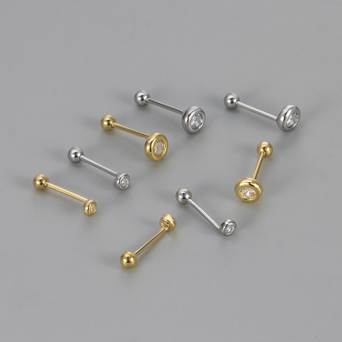 New Round Stone-Studded Earrings for Women, Screw-on Clasp, Dual-use Ear Bone Studs, No Need to Remove When Sleepin...