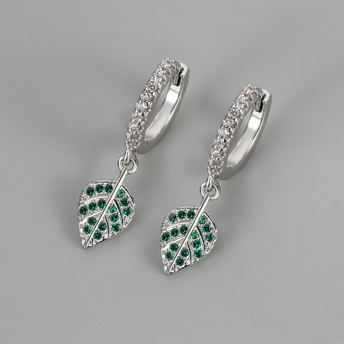 New Niche Design Fashion Light Luxury Green Stone Leaf Earrings Versatile High-end Earrings