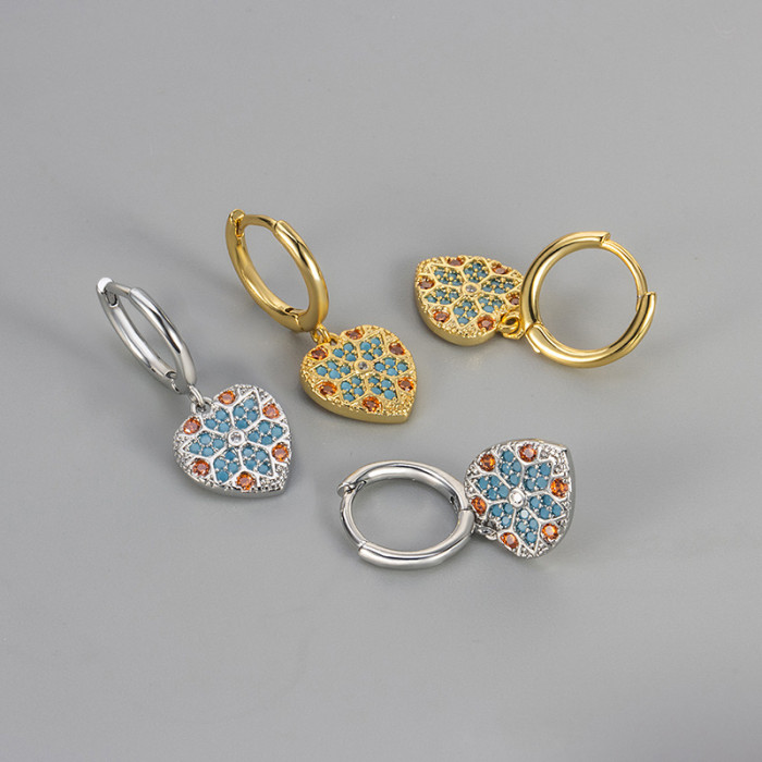 New Versatile Fully Stone-Set Blue-orange Contrasting Zircon Earrings, Niche Design, Exquisite and Versatile Ear Accesso...
