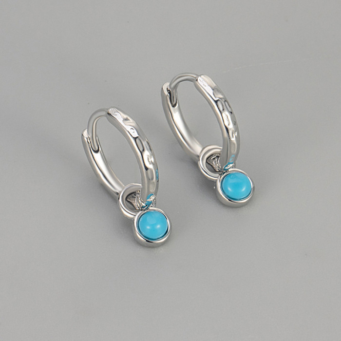 Blue Turquoise Earrings for Women, Fashionable, Versatile, Simple and Elegant, Ins-style Earrings with Open Design, L...