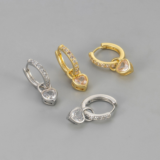 New Single Heart-shaped Zircon Earrings, Cute, Sweet, Fresh, Versatile, Everyday Fashion Women's Ear Accessories