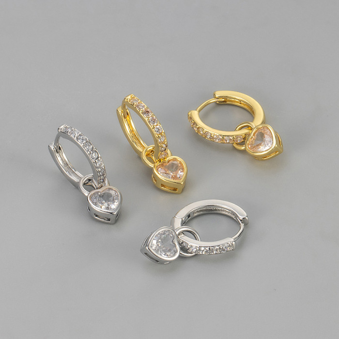 New Single Heart-shaped Zircon Earrings, Cute, Sweet, Fresh, Versatile, Everyday Fashion Women's Ear Accessories