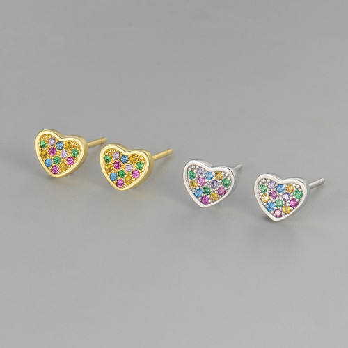 Xiaohongshu's Same Style Sweet Heart-shaped Colorful Zircon Earrings for Women, Small, Exquisite, Versatile, Popular...