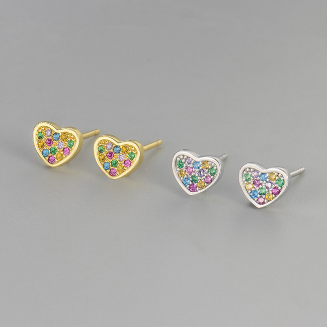 Xiaohongshu's Same Style Sweet Heart-shaped Colorful Zircon Earrings for Women, Small, Exquisite, Versatile, Popular...