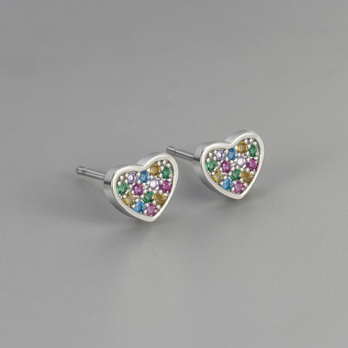 Xiaohongshu's Same Style Sweet Heart-shaped Colorful Zircon Earrings for Women, Small, Exquisite, Versatile, Popular...