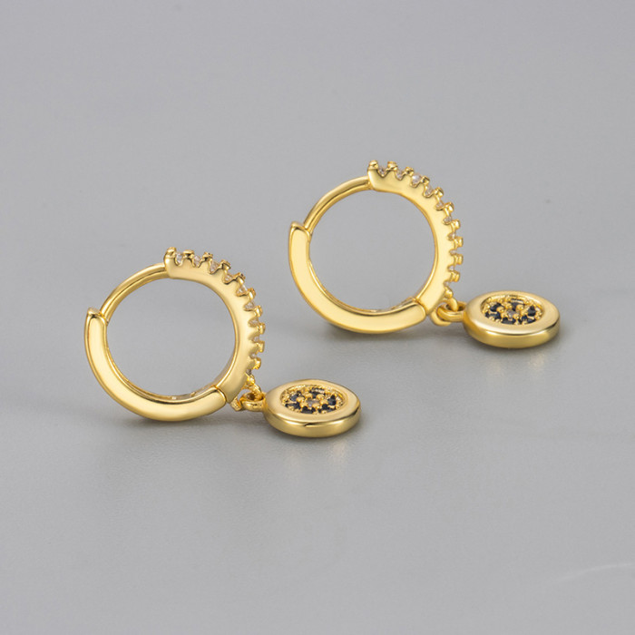 New High-end Sparkling Blue Zircon Round Earrings, Versatile Niche Design, Light Luxury Fashion Earrings for Women