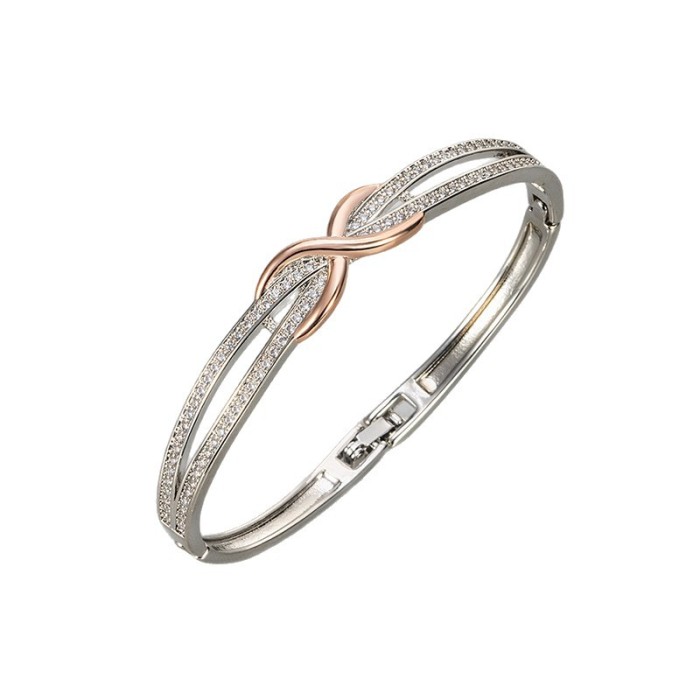 New Fashionable Fully Stone-Set Figure-eight Cross Two-tone Bracelet, Versatile, Elegant, Exquisite, and High-end Women'...