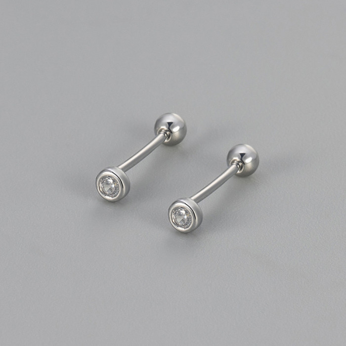 New Round Stone-Studded Earrings for Women, Screw-on Clasp, Dual-use Ear Bone Studs, No Need to Remove When Sleepin...