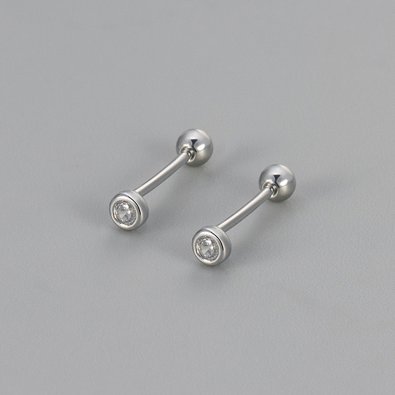 New Round Stone-Studded Earrings for Women, Screw-on Clasp, Dual-use Ear Bone Studs, No Need to Remove When Sleepin...