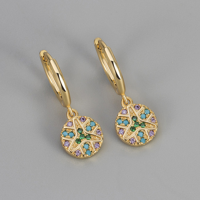 New Disc-shaped Three-color Zircon Earrings, Versatile and Fashionable Niche Design Women's Earrings