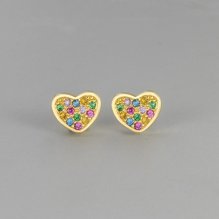 Xiaohongshu's Same Style Sweet Heart-shaped Colorful Zircon Earrings for Women, Small, Exquisite, Versatile, Popular...