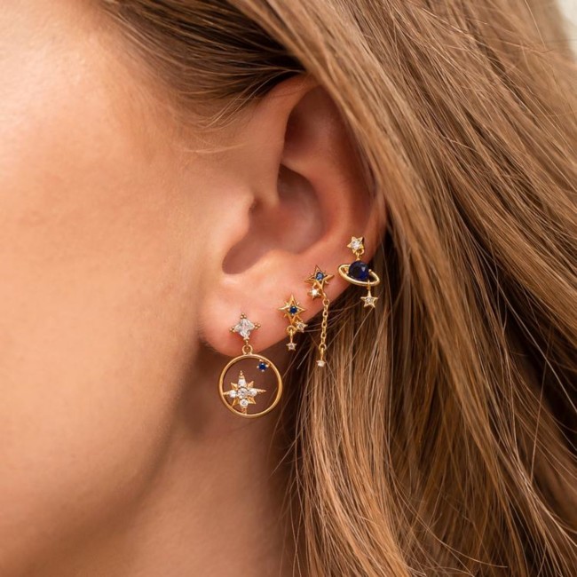 Ins-style Geometric Zircon Earring Set for Women, Elegant and Simple Eight-pointed Star Stud Earrings, 4-piece Set of...