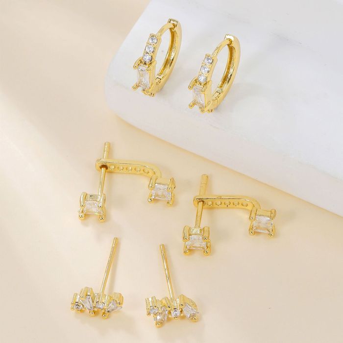 Fashion Zirconia Stud Earrings with S925 Ear Pins, Geometric Spliced Earrings, Simple Hoop Ear Cuffs, Set of Two for...