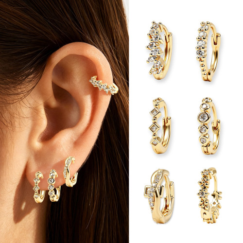 New Style Simple and Exquisite Women's Earrings, Elegant Geometric Hoop Design, Gold Plated with Zirconia, Wholesale