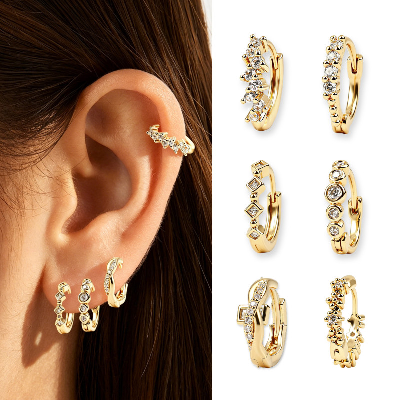 New Style Simple and Exquisite Women's Earrings, Elegant Geometric Hoop Design, Gold Plated with Zirconia, Wholesale