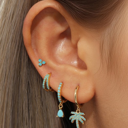 Fashion Creative Niche Coconut Tree Pine Blue Zircon Hoop Earrings for Women Geometric Earring Set Wholesale, Jewelry...