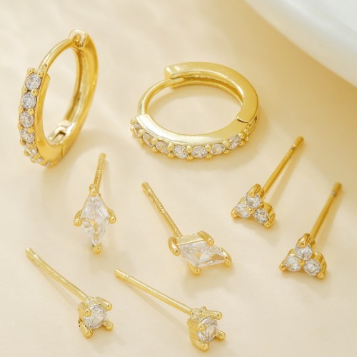 S925 Silver Needle Set of Four Pairs of Simple Earrings, Small and Exquisite Earrings, Real Gold Plating, High-end Se...