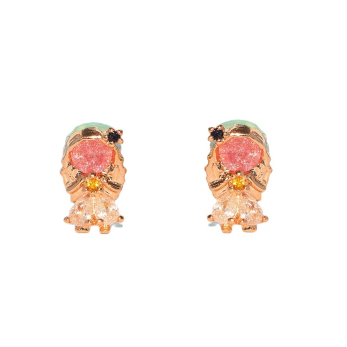 Fashion Creative Design Princess Earrings with Micro-inlaid Zirconia, Animal Ear Accessories, Simple and Elegant Four...