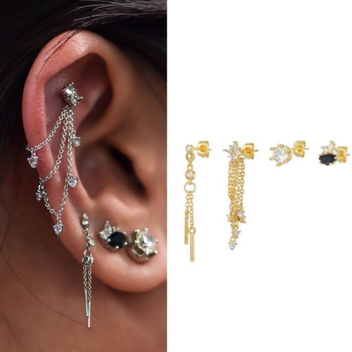Light Luxury Tassel Pendant Earrings with 925 Silver Pins, Trendy Versatile Stud Earrings for Women, Fashionable Swee...