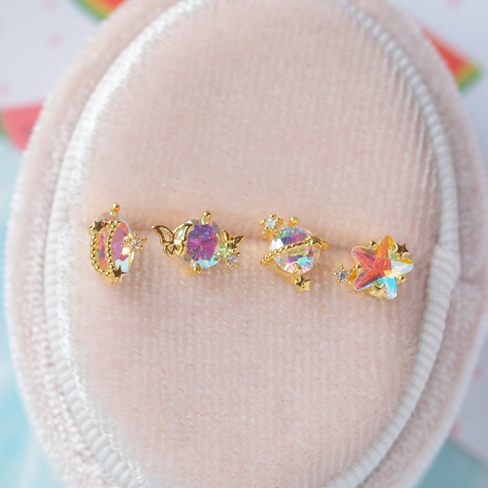 Korean-style Starry Sky Element Earring Set, Pentagram and Saturn Ring Earrings, Elegant and Beautiful Jewelry for Wo...