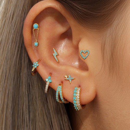 S925 Silver Needle Heart-shaped Zircon Earrings, Simple Twin Star Pine Orchid Zircon Versatile Niche Design Earrings...