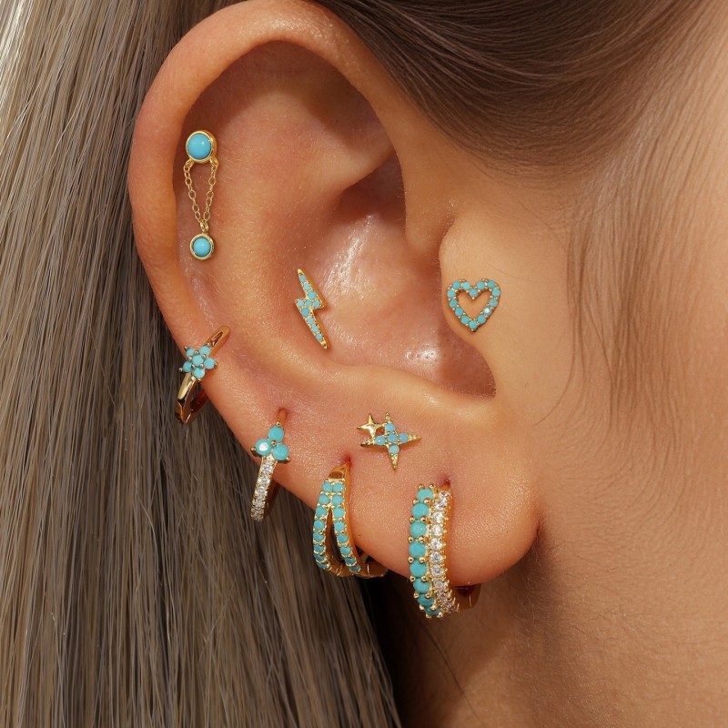 S925 Silver Needle Heart-shaped Zircon Earrings, Simple Twin Star Pine Orchid Zircon Versatile Niche Design Earrings...