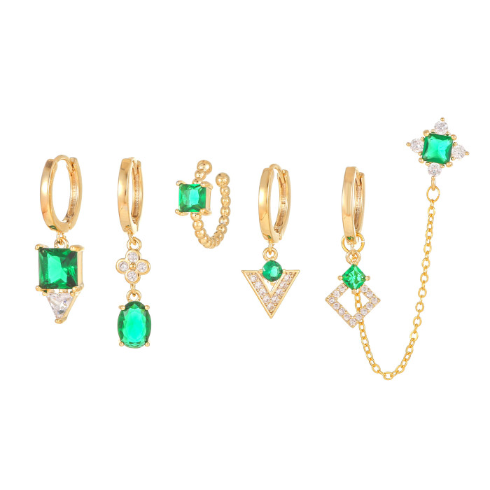 Fashion Minimalist Geometric Earrings with Emerald Zircon Pendants, Niche Design Earrings Wholesale