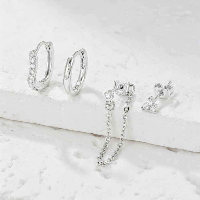 Fashion Simple and Elegant Gold Chain Pendant Earrings, Personalized Trendy Zirconia-studded Stud Earring Set, Jewelr...