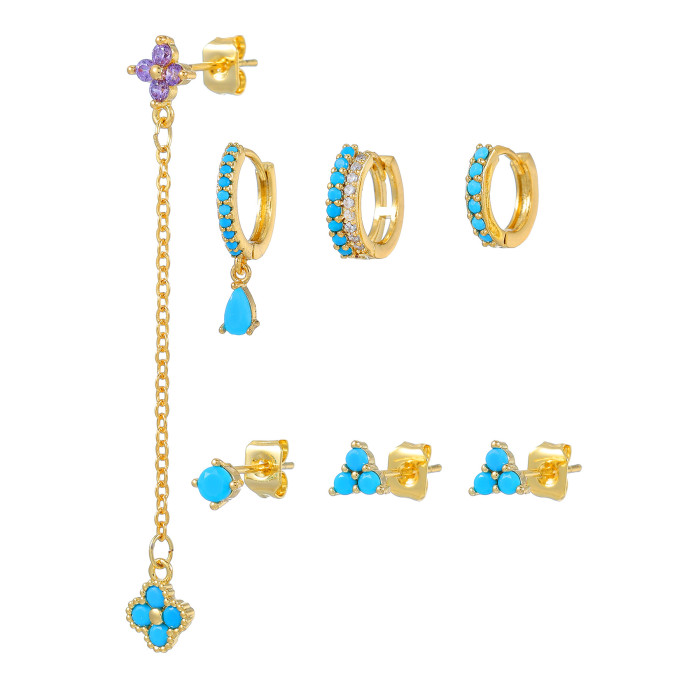 Dopamine Fashion S925 Silver Needle Petal Snowflake Four-leaf Clover Stone-Studded Earrings with a High-end Feel fo...