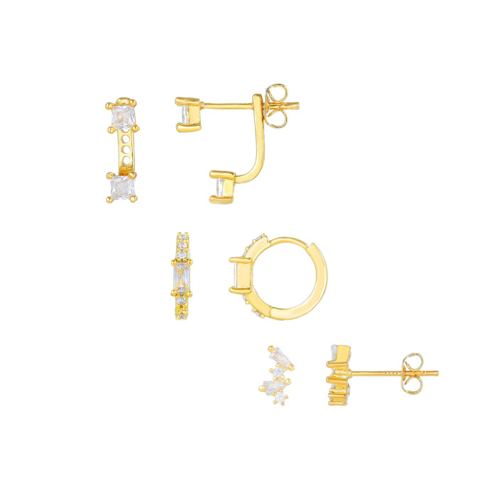 Fashion Zirconia Stud Earrings with S925 Ear Pins, Geometric Spliced Earrings, Simple Hoop Ear Cuffs, Set of Two for...