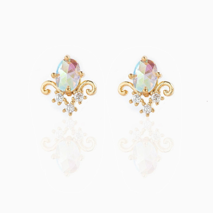 Inlaid Super Shiny Zircon Earrings for Women, Creative French Retro Gold Stud Earrings Set of 4 Pieces, Jewelry Sets