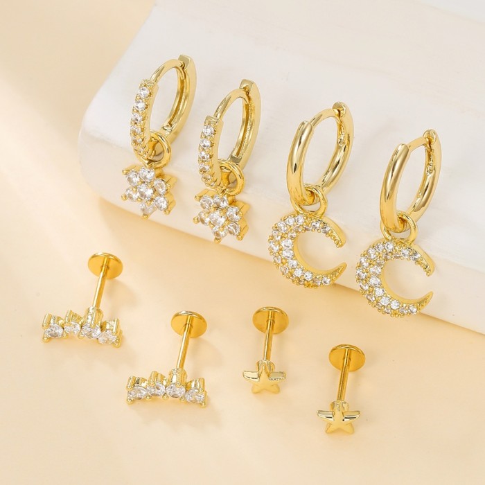Bestseller 18K Gold Plated Color-retaining Personalized Micro-inlaid Pentagram Earrings, Studs, Hoops, Light Luxury S...