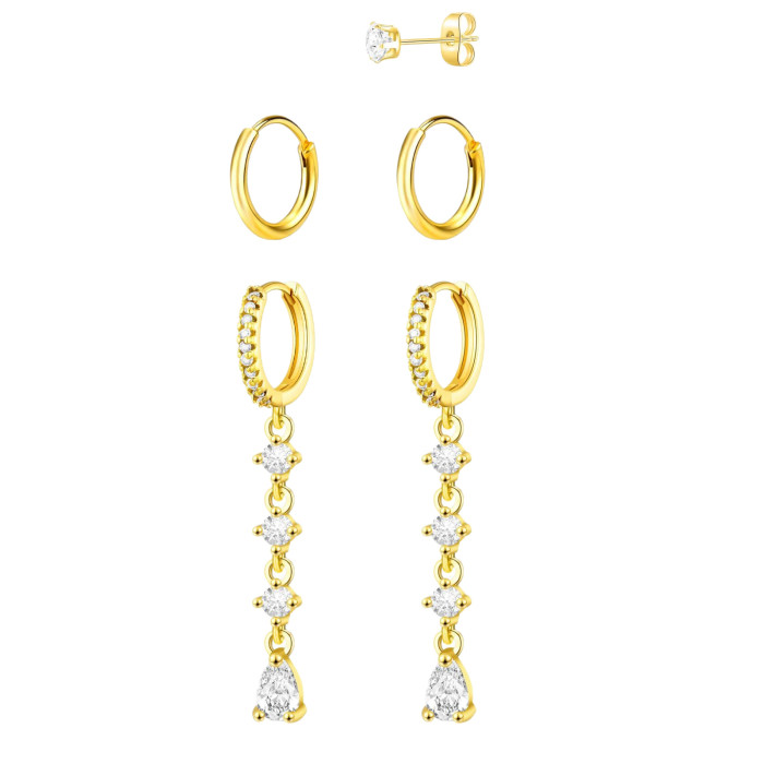 Bestseller: Simple and Stylish Zircon-inlaid Copper-plated Real Gold and Silver Needle Stud Earrings and Pendant Earr...