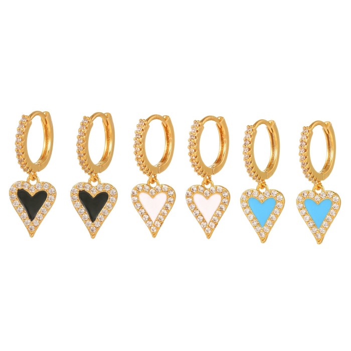 Colorful Zircon Heart Pendant Earrings, Copper Plated with 18K Real Gold, Fashionable Earring Set Wholesale, Jewelry...