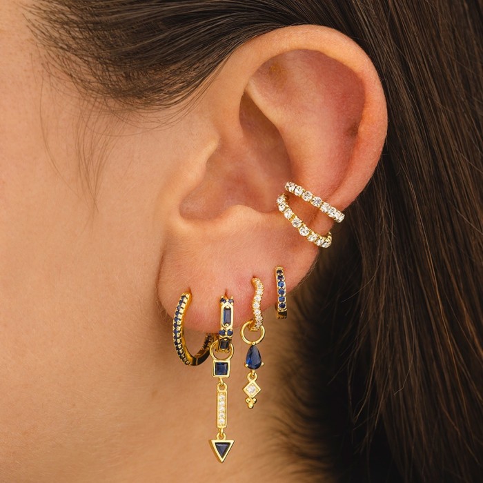 Fashion Earrings, Copper-plated Micro-inlaid Zirconia Stud Earrings, Dark Blue Zirconia Earrings, Women's Vintage Pen...