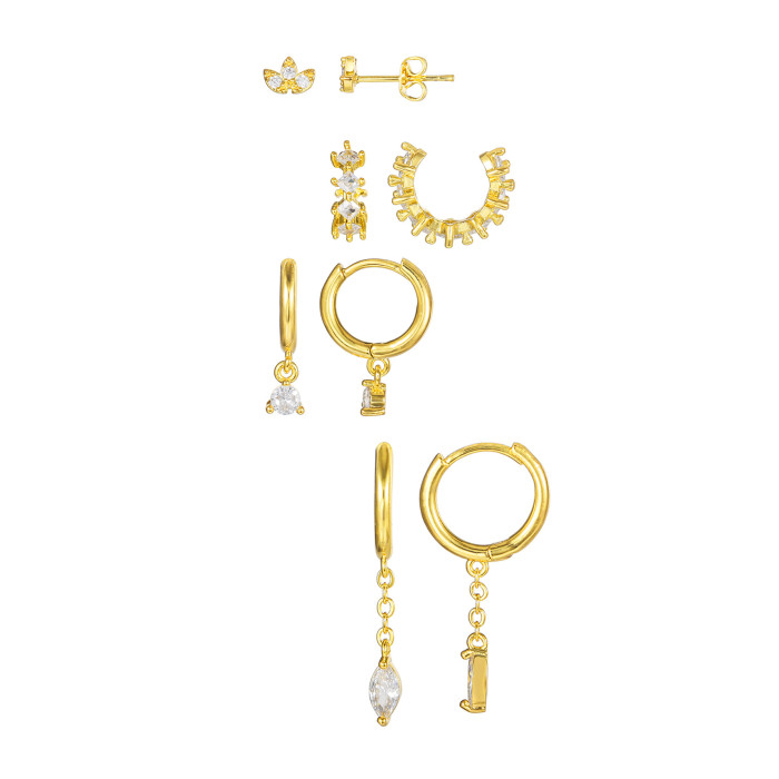 Popular in Europe and America, Simple Water Drop Zircon Pendant Earrings, Copper Plated with 18K Real Gold, Stud Earr...