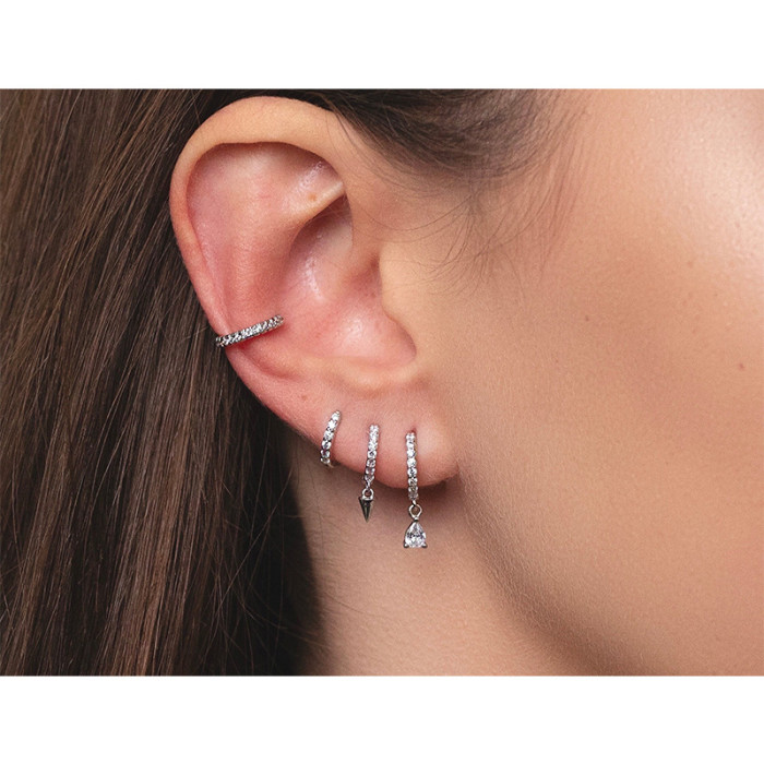 Personalized High-end Stone-Studded Pendant Earrings, Water Drop Hoop Earrings for Women, Ins-style Copper Plated 1...