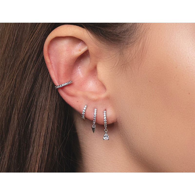Personalized High-end Stone-Studded Pendant Earrings, Water Drop Hoop Earrings for Women, Ins-style Copper Plated 1...