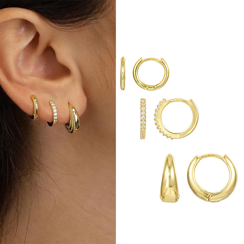 Best-selling Real Gold Plated Brass Water Drop Hoop Earrings, Sweet and Cute Women's Earring Set, Jewelry Sets, 24K G...