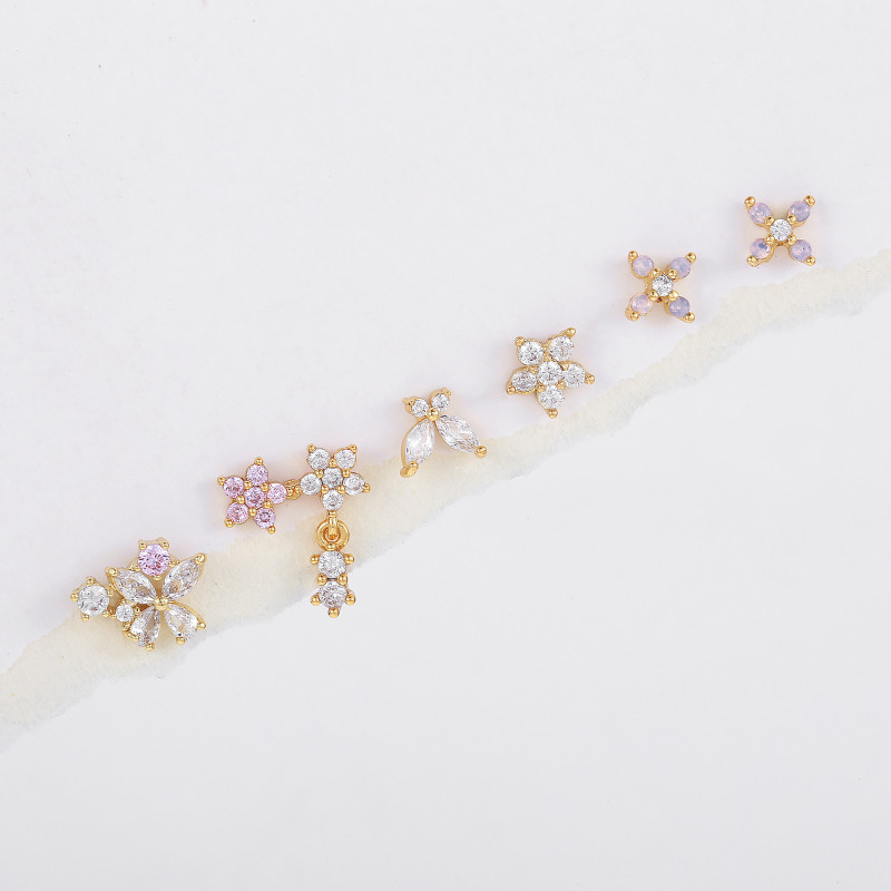 S925 Silver Needle Floral Earrings with a Forest-inspired Design, Light Luxury and Elegant, Micro-inlaid Zircon Butte...