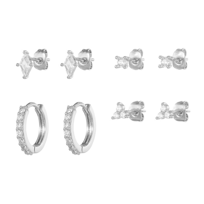 S925 Silver Needle Set of Four Pairs of Simple Earrings, Small and Exquisite Earrings, Real Gold Plating, High-end Se...