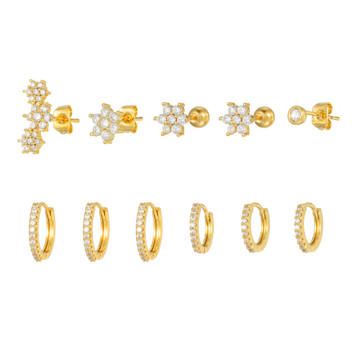 Style Hoop Earrings, Fresh and Delicate, with Zirconia Flowers, 925 Silver Pins, Copper Plated with 18K Real Gold, Wo...