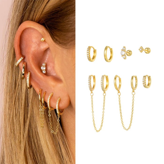 Simple and Stylish Fresh S925 Silver Needle Double Ear Piercing Connected Earrings and Ear Cuffs Chain Personalized E...
