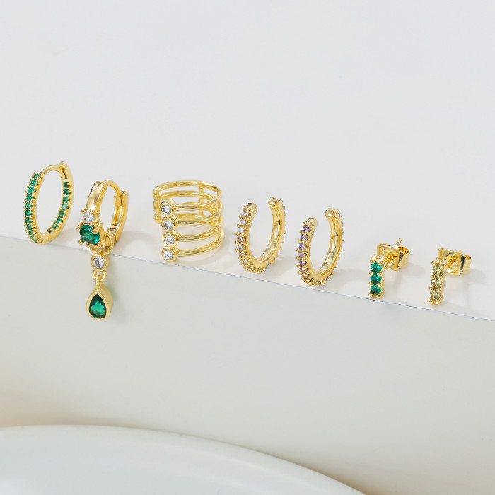 Colorful Zircon Earrings, Light Luxury Hoop Earrings, Trendy Internet Celebrity Style, Personalized Set Earrings, Hol...