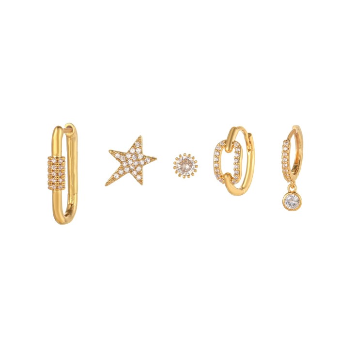 Style Zircon Earrings with Heart and Moon Pendants, Geometric Niche Design Earring Set Wholesale, Jewelry Sets