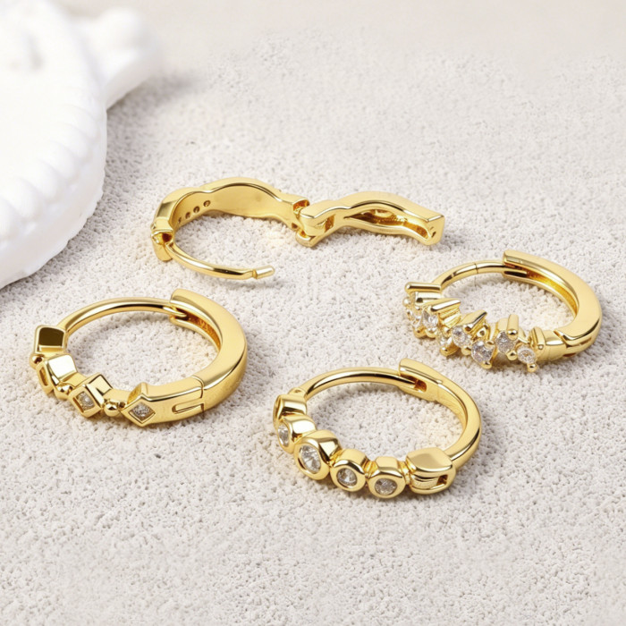 New Style Simple and Exquisite Women's Earrings, Elegant Geometric Hoop Design, Gold Plated with Zirconia, Wholesale